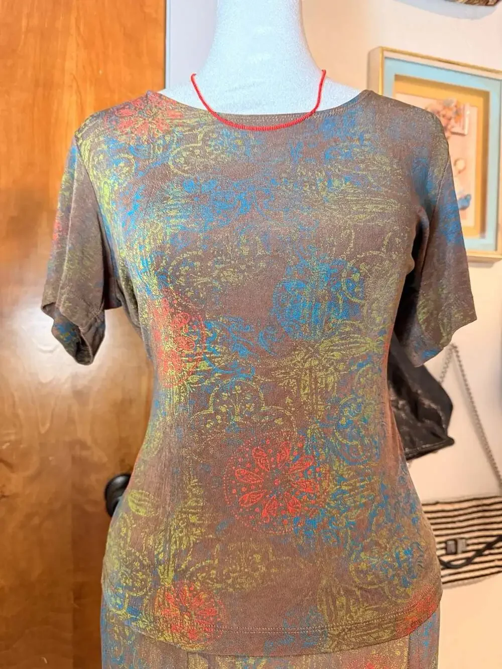 Vintage 90s Renaissance Abstract Mesh 2 Piece Maxi Skirt Set